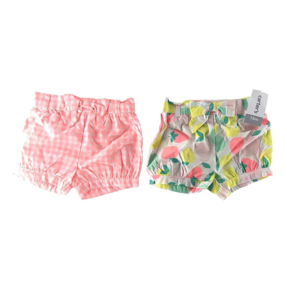 Carters Baby Girl 18M Bubble Shorts 2 Pack Pink Gingham Fruit‎ Print NWT